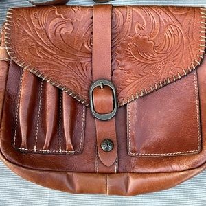 Patricia Nash Crossbody Satchel Purse Bag Italian Leather Tooled adjustable